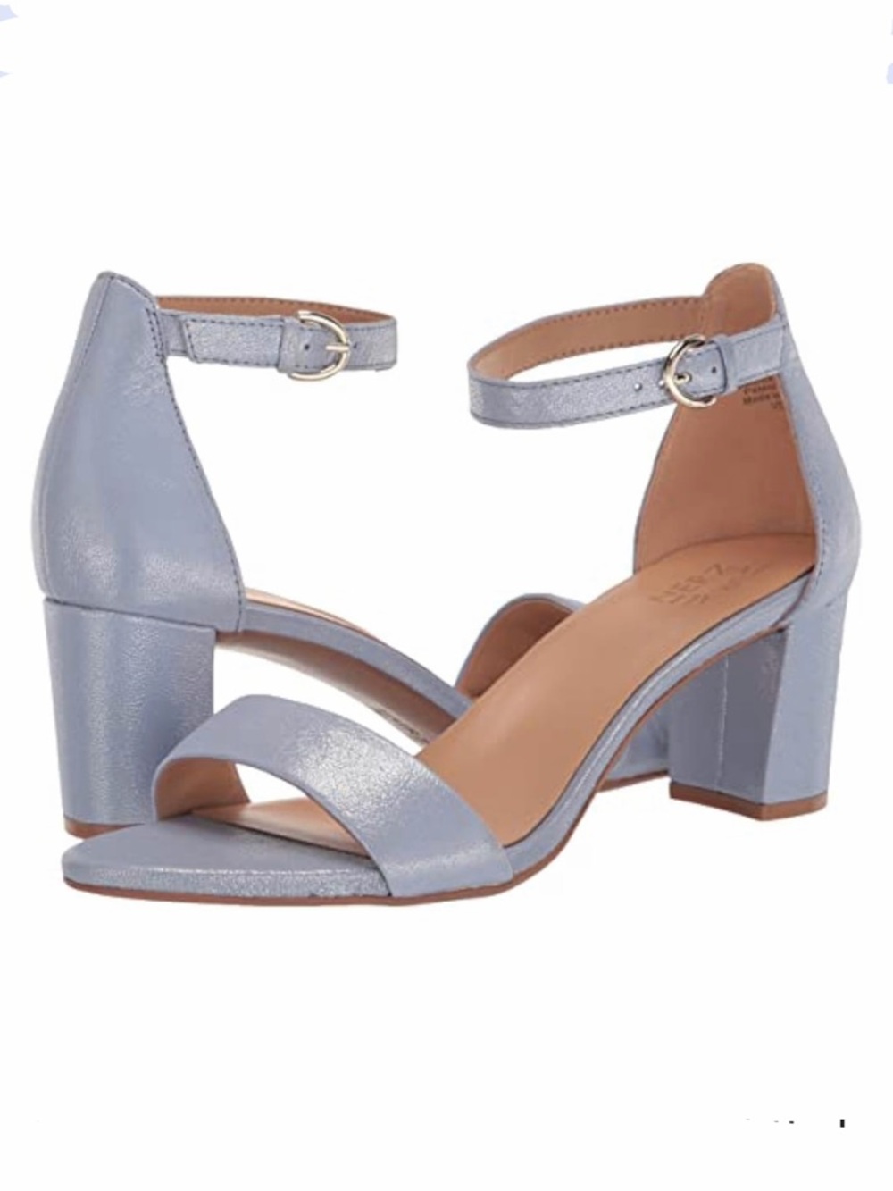 Naturalizer Vera Ankle Strap Block Heel Dress Sandal metallic light blue Sz 8M